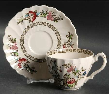 Indian Tree (No #, No Green Border, Cream) Flat Cup & Saucer Set