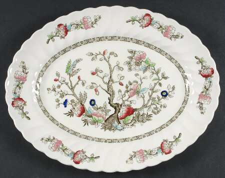Indian Tree (No #, No Green Border, Cream) 14" Oval Serving Platter