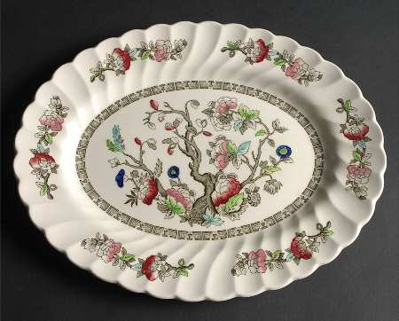 Indian Tree (No #, No Green Border, Cream) 12" Oval Serving Platter