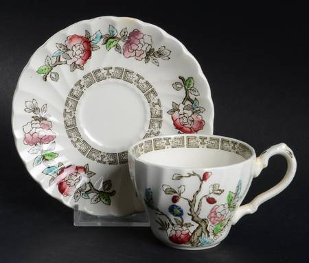 Indian Tree (No #, No Green Border, Cream) Flat Demitasse Cup & Saucer Set
