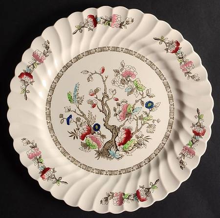 Indian Tree (No #, No Green Border, Cream) 13" Chop Plate (Round Platter)