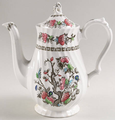 Indian Tree (No#, No Green Border, White Back) Coffee Pot & Lid