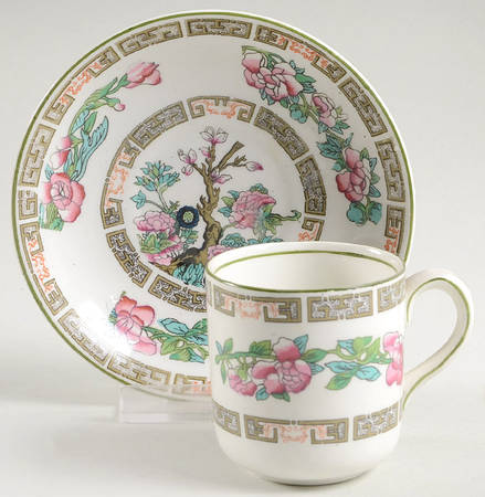 Indian Tree (Smooth, White) Flat Demitasse Cup & Saucer Set