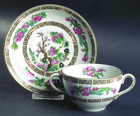 Indian Tree (Smooth, White) Flat Bouillon Cup & Saucer