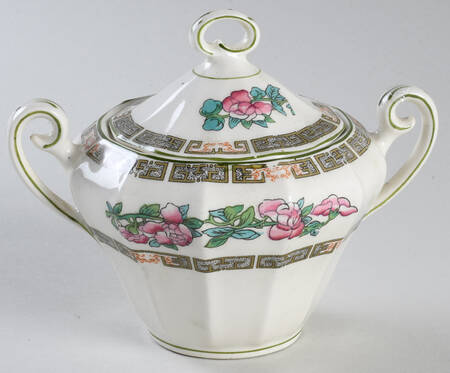 Indian Tree Green (Green Trim, 12 Sided) Sugar Bowl & Lid