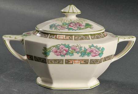 Indian Tree Green (Green Trim, 12 Sided) Sugar Bowl & Lid