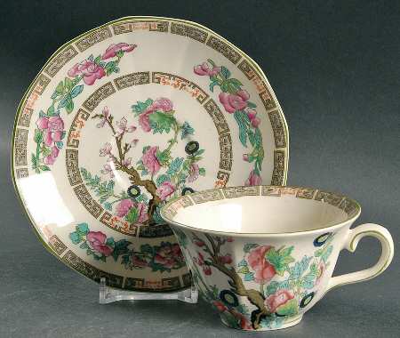 Indian Tree Green (Green Trim, 12 Sided) Flat Cup & Saucer Set
