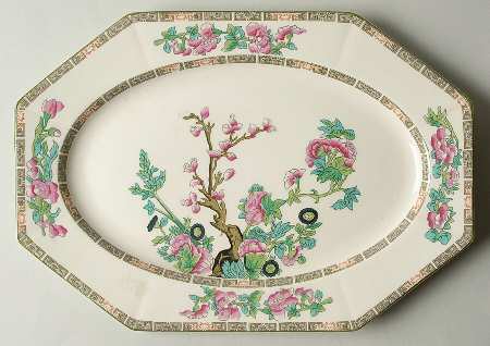 Indian Tree Green (Green Trim, 12 Sided) 12" Oval Serving Platter