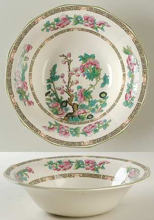 Indian Tree Green (Green Trim, 12 Sided) 8" Round Vegetable Bowl