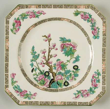 Indian Tree Green (Green Trim, 12 Sided) Square Salad Plate