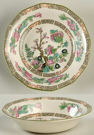 Indian Tree Green (Green Trim, 12 Sided) Fruit/Dessert (Sauce) Bowl