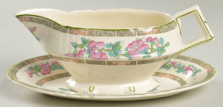 Indian Tree Green (Scalloped) Gravy Boat & Underplate