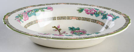 Indian Tree Green (Scalloped) 9" Oval Vegetable Bowl
