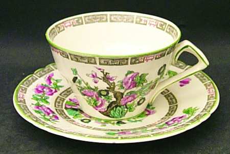Indian Tree Green (Scalloped) Flat Cup & Saucer Set