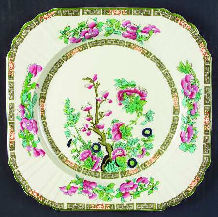 Indian Tree Green (Scalloped) Square Luncheon Plate