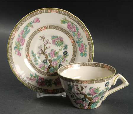 Indian Tree Green (Scalloped) Flat Cup & Saucer Set