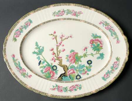 Indian Tree Green (Scalloped) 16" Oval Serving Platter