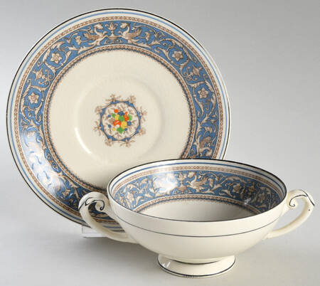 Medici Sky Blue Footed Cream Soup Bowl & Saucer Set