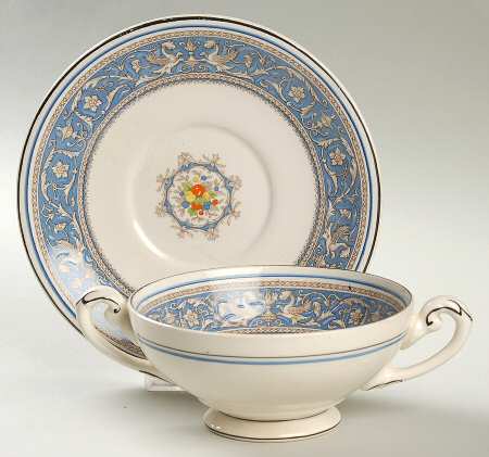 Medici Sky Blue Footed Cream Soup Bowl & Saucer Set