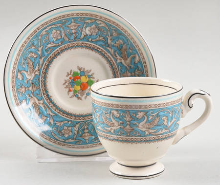 Medici Turquoise (Center Design) Footed Demitasse Cup & Saucer Set