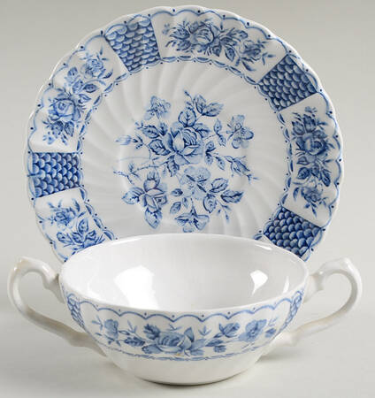Melody Blue Flat Cream Soup Bowl & Saucer Set