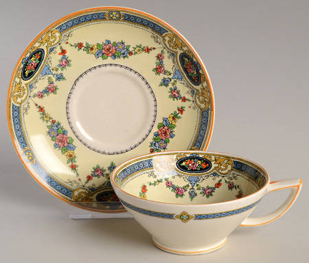 Argyle (Yellow Trim) Footed Cup & Saucer Set