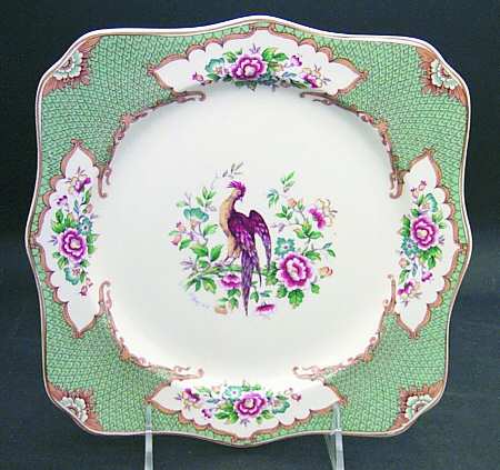 Old Bow Pheasant Green Square Luncheon Plate