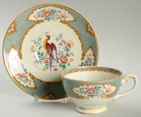 Old Bow Pheasant Green Footed Cup & Saucer Set