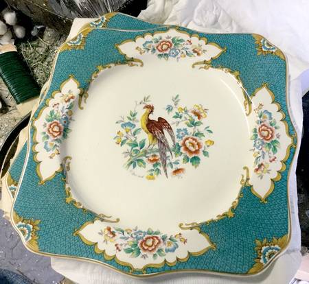 Old Bow Pheasant Turquoise Square Salad Plate