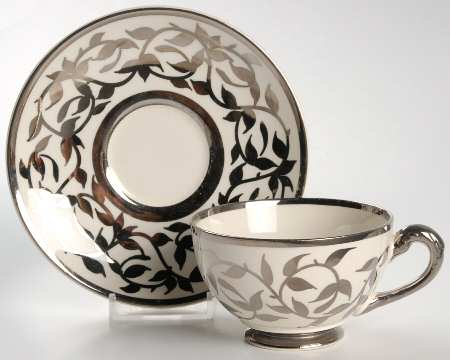 Old Silver Lustre Footed Cup & Saucer Set