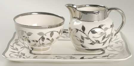 Old Silver Lustre Creamer & Open Sugar with Tray