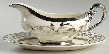 Old Silver Lustre Gravy Boat & Underplate