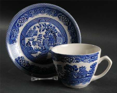 Old Willow Blue Flat Cup & Saucer Set