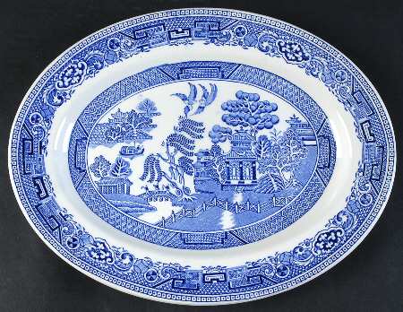 Old Willow Blue 12" Oval Serving Platter