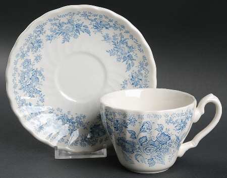 Oriental Garden Blue Flat Cup & Saucer Set