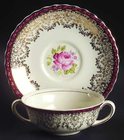 Princess Elizabeth Red Flat Cream Soup Bowl & Saucer Set