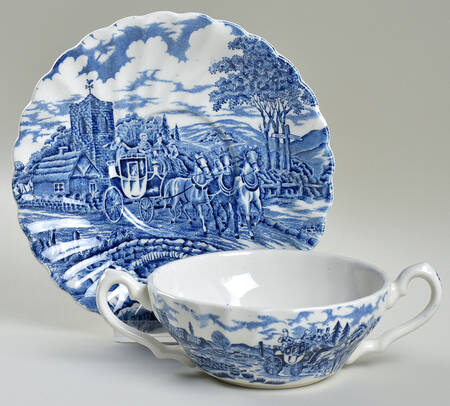 Royal Mail Blue Flat Cream Soup Bowl & Saucer Set