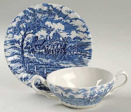 Royal Mail Blue Flat Cream Soup Bowl & Saucer Set
