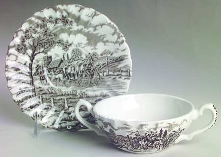 Royal Mail Brown (White Background) Flat Cream Soup Bowl & Saucer Set