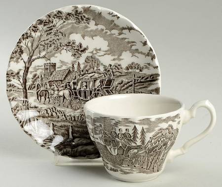 Royal Mail Brown (White Background) Flat Cup & Saucer Set