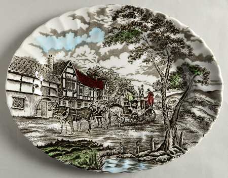 Royal Mail Multicolor (Cream Background) 12" Oval Serving Platter