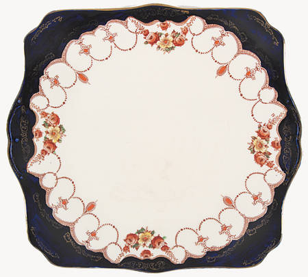 Rosemary (Square, Scalloped) Square Handled Cake Plate