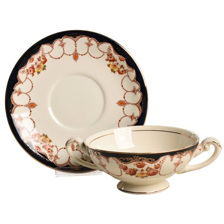 Rosemary (Smooth) Footed Cream Soup Bowl & Saucer Set