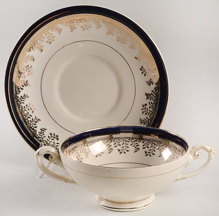 Royalty Cobalt Blue Footed Cream Soup Bowl & Saucer Set by Myott Staffordshire