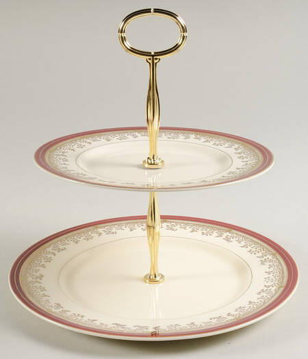Royalty Maroon Band 6 5/8"-10"  2 Tiered Serving Tray (Dp, Sp) HC