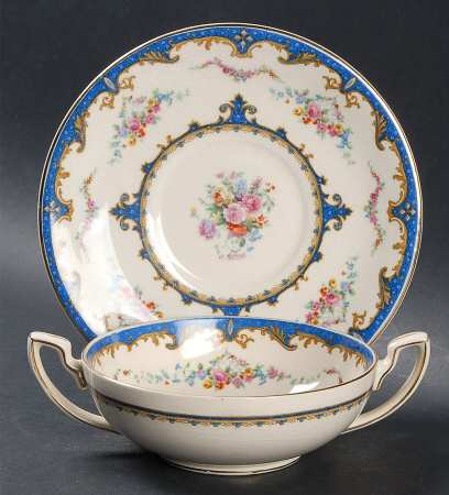 Sevres Blue Flat Cream Soup Bowl & Saucer Set