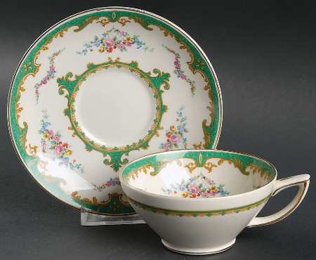 Sevres Green Flat Cup & Saucer Set