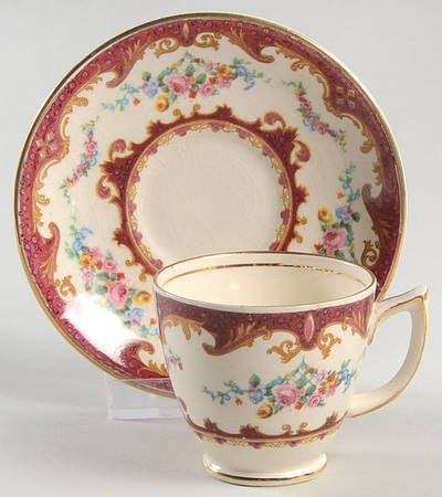 Sevres Red Footed Demitasse Cup & Saucer Set