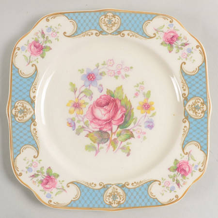 Staffordshire Rose Blue Square Salad Plate
