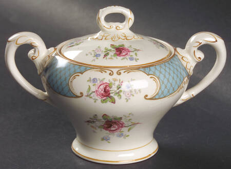Staffordshire Rose Blue Sugar Bowl & Lid